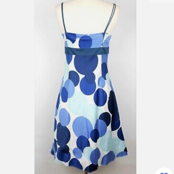 Ann Taylor A-Line White Midi Dress with Blue Circle Print Sz 6 - Picture 3 of 8